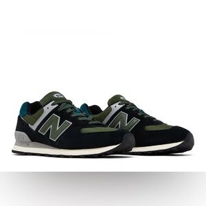 New Balance 574 Classic Suede Trainers Black/Olive